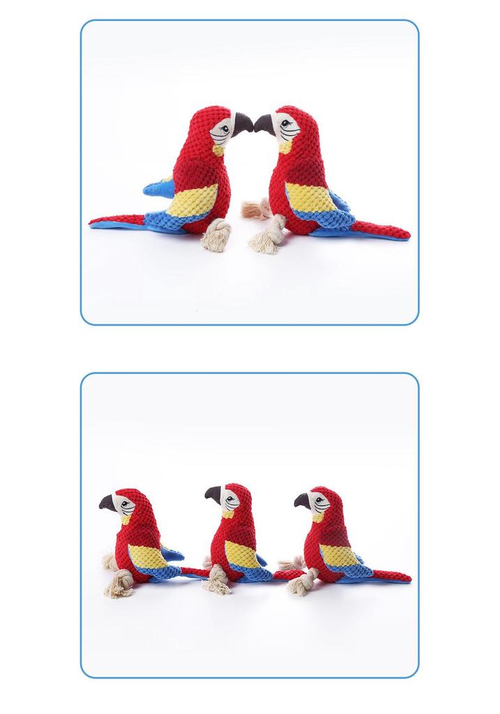 Interactive Dog Plush Parrot Chew Toy with Rope Knot and Sound, Bite-Resistant