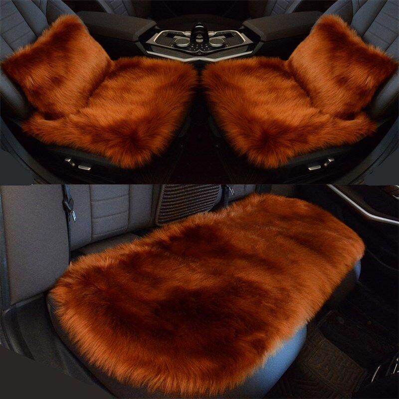 Winter Plush Imitation Wool Car Seat Cushion Set: Non-Slip, Thickened, No Backrest, 3-Piece.