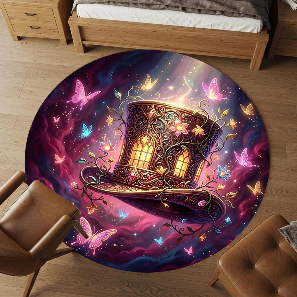 1pc Fantasy Hat Round Chair mat office Area Rug - Non-Slip, Floor Mat for Office, Bedroom, and Indoor Decor p127124
