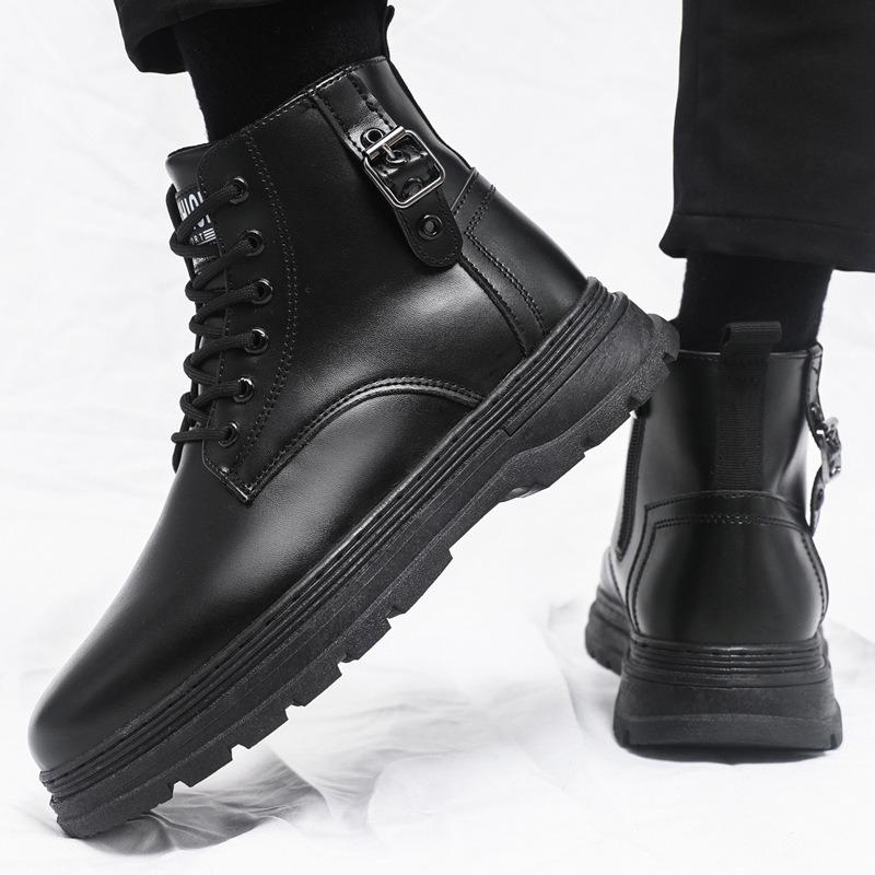 Large size Martin boots men's side zipper autumn fashion trendy men's outdoor black medium top short boots tooling boots