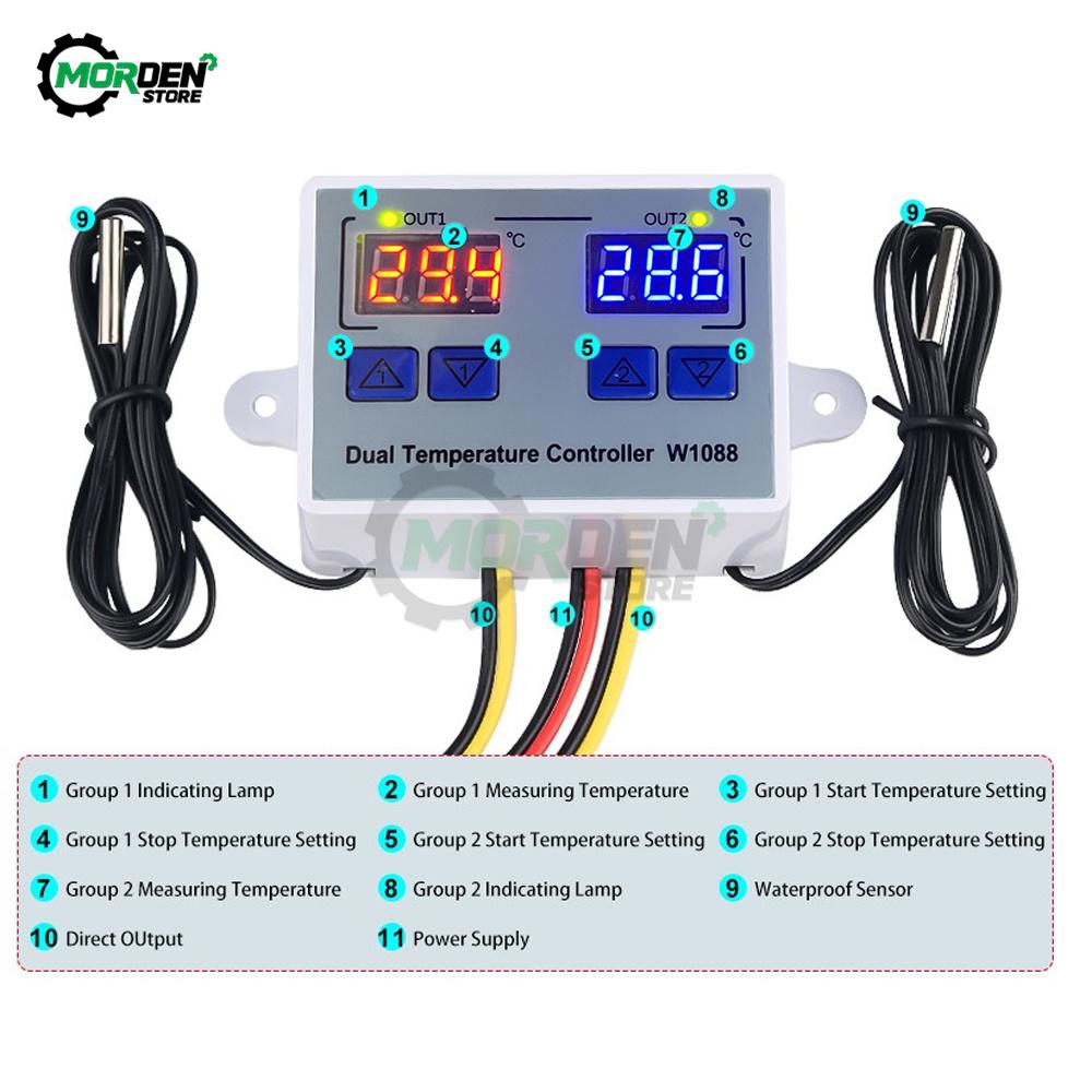 W1188Thermoregulator Dual LED Temperature Sensor Meter Controller Heating Thermostat 111V Aquarium Incubator for Industrial Tool