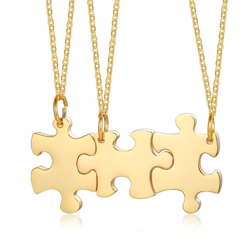 Ensemble de colliers pendentifs Puzzle Couple BFF Minimaliste 2/3/4/5 Pièces pour Femmes Noms Personnalisés Acier Inoxydable Cadeaux Personnalisés Bijoux