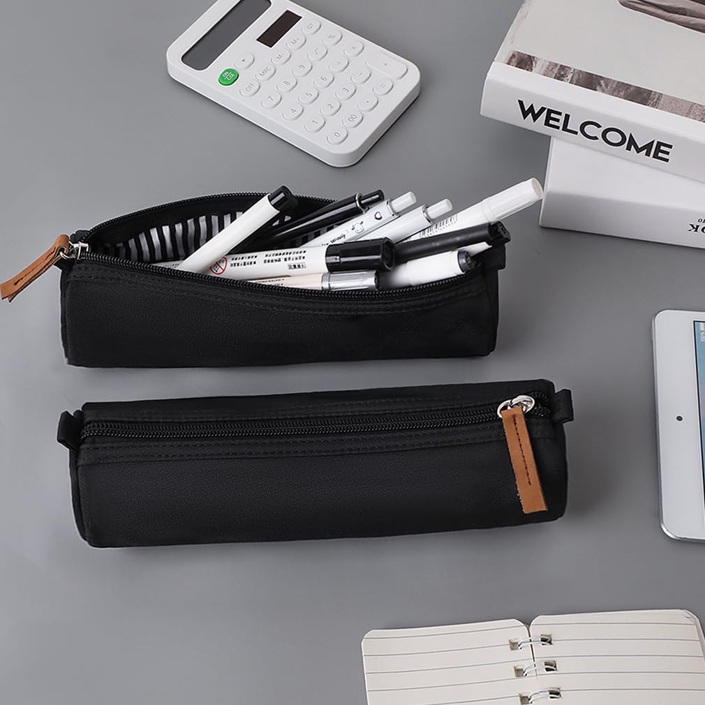 iSuperb Pen Pouch Black 3D Cylinder Pen Pouch Lightweight Pen Pouch Storage Pouch Cute Stationery Pouch Portable Cosmetic Case Zip Pouch Pencil Case
