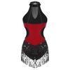 Women's Shiny Sequins Tassel Latin Jazz Dance Leotard Bodysuit Crisscross Back Lyrical Dance Costume