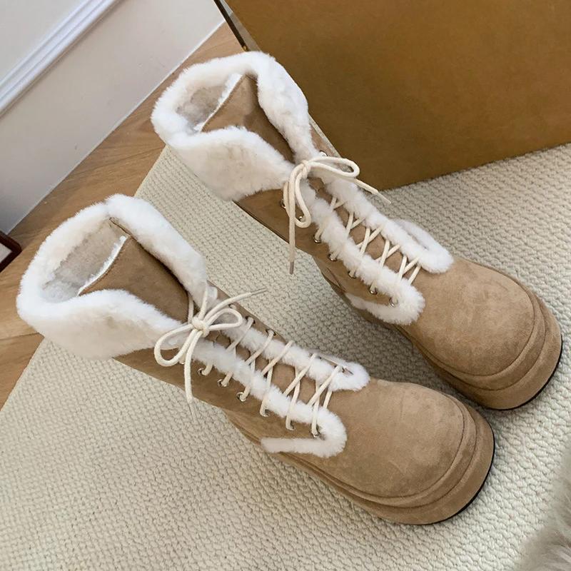 2024 Autumn and Winter New Thick Sole Suede Snow Boots Women's Fashion Thickened Mid-tube Cotton Boots
