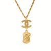 CHANEL Double C Letter Crystal Metal Necklace Women's