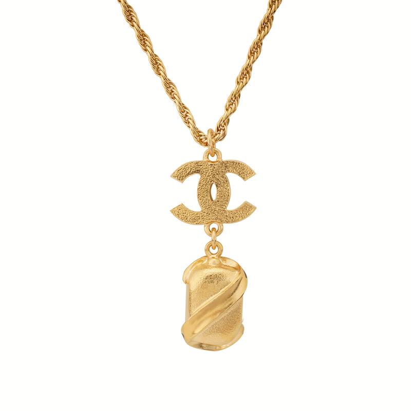 CHANEL Double C Letter Crystal Metal Necklace Women's