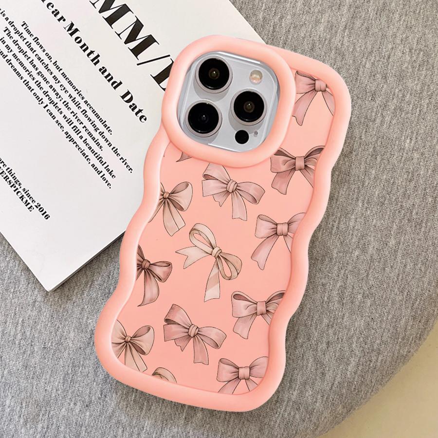 Soft Phone Cover Case for iPhone 17 Air 15 Plus 12 14 8 16 Pro Max 13 XR 11 Pink Bow