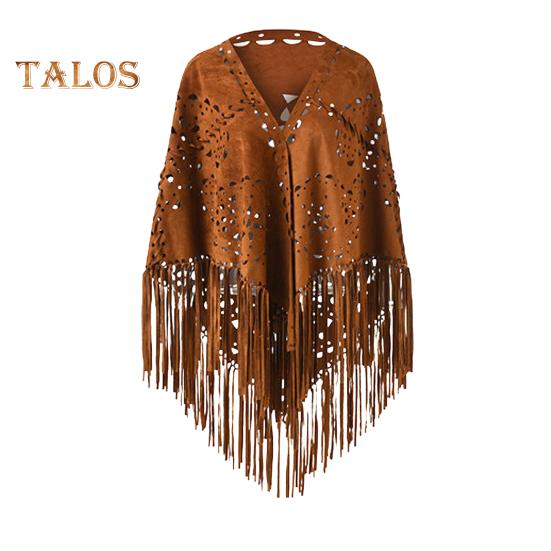 

Жіноча шаль Тепла тканина Суцільний колір Універсальний порожнистий китиці Подол Зимовий шарф Зручна хустка коричневий