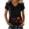 Women's Casual V-Neck Short Sleeve Top with Maple Leaf Print
