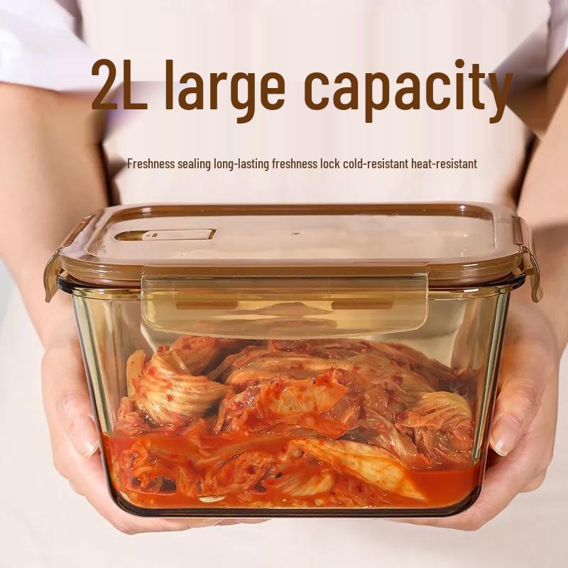 Xilekou Kimchi Box: Large Heat-Resistant Borosilicate Glass Storage for Microwave Use