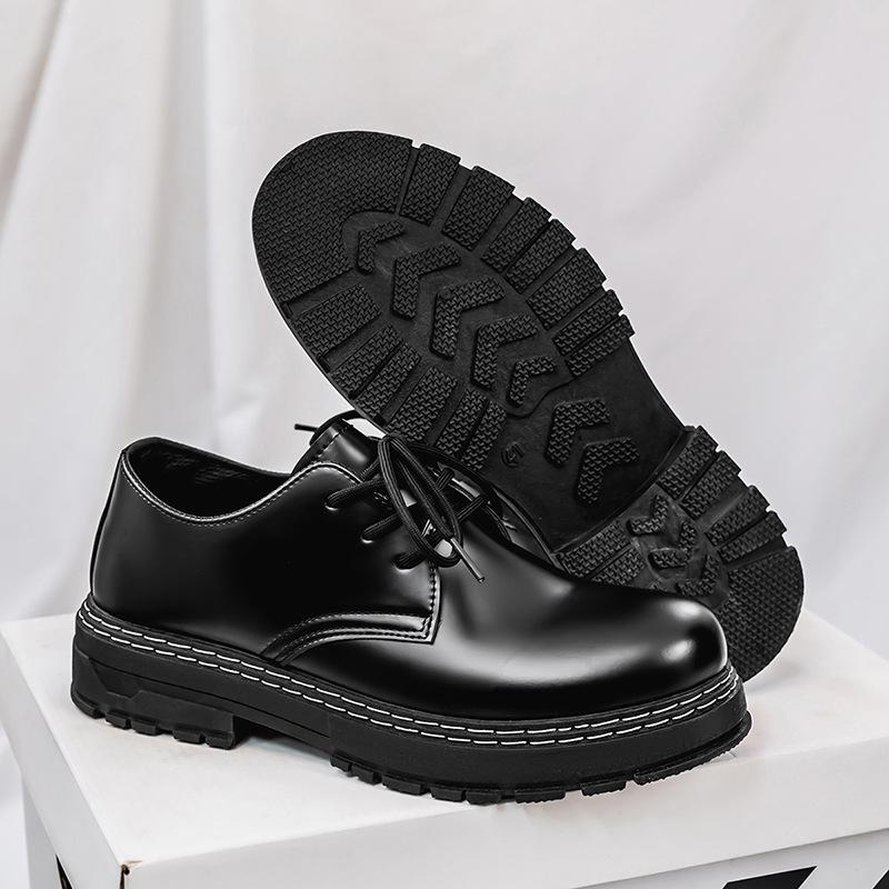 Spring 2025 new retro black trend round head casual men's shoes British business leather shoes dress work shoes