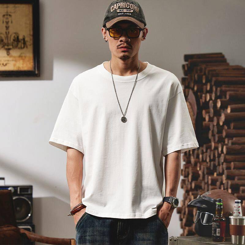 Men's Summer Trendy Brand Plain Cotton Round Neck Short-Sleeve T-Shirt, Versatile Loose Fit Base Layer Top