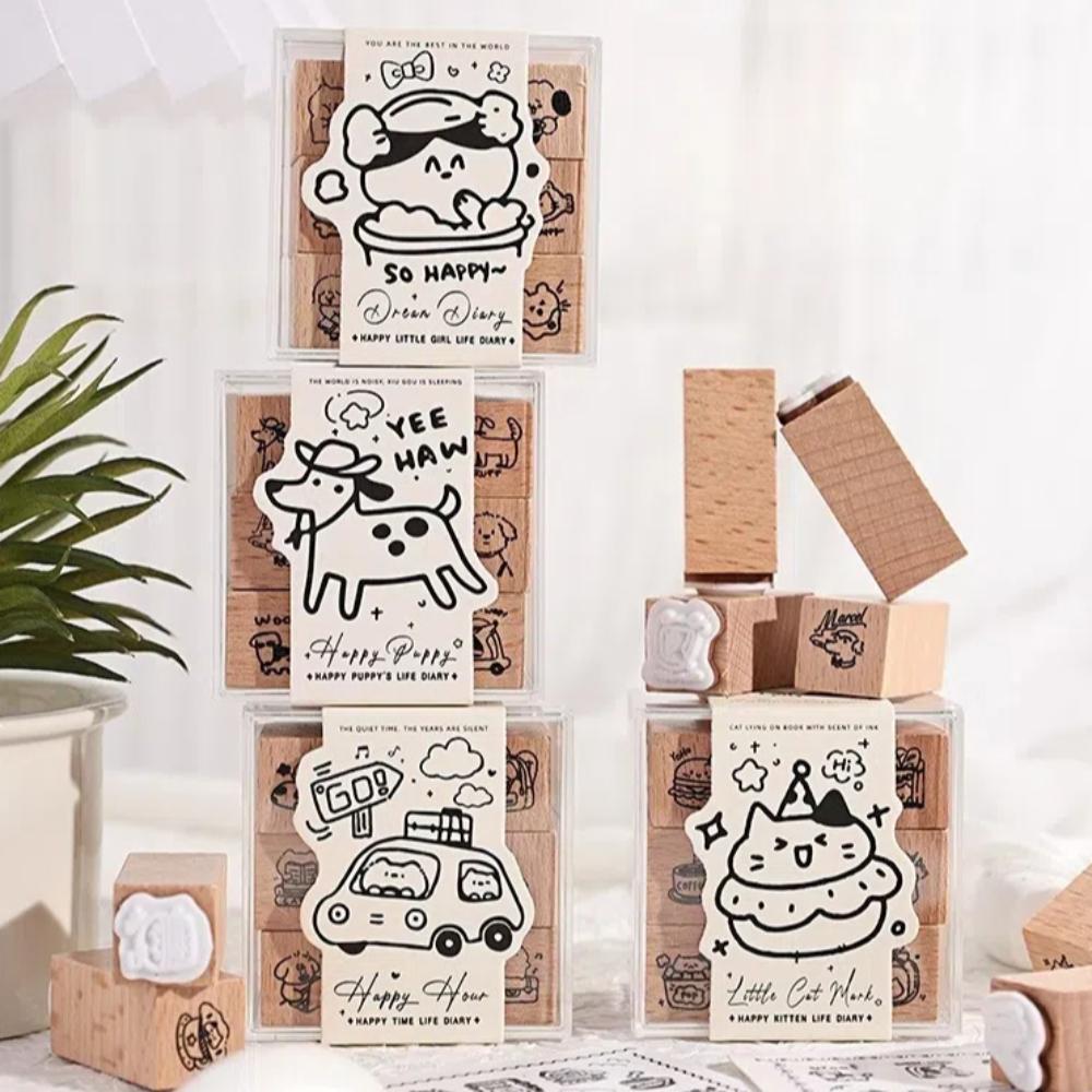 9pcs Set Cartoon Cat Dog Rubber Stamps Journal GO DIY Carved Stamps  for Scrapbooking Collage