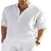 Men's Cotton Linen Long Sleeve Shirt Stand Collar Relaxed Fit Casual Holiday Top