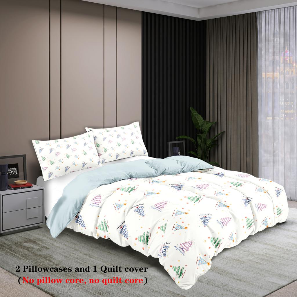 3-piece Christmas themed Christmas tree pattern print (1 duvet cover+2 pillowcases, no core) soft and comfortable bedding set