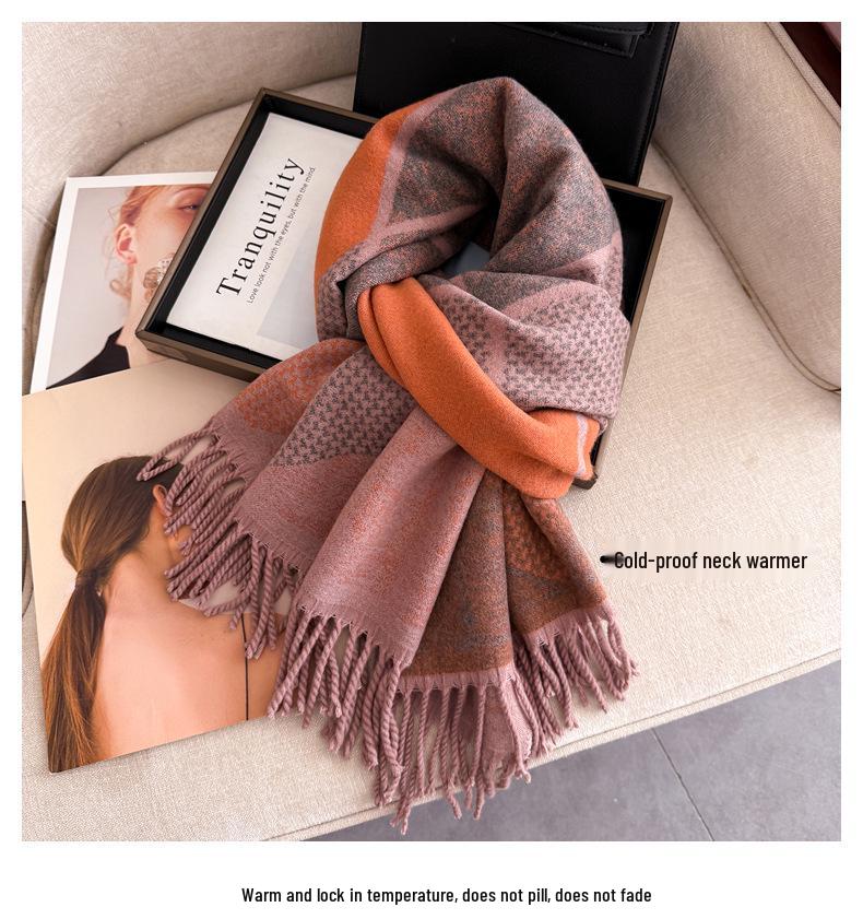 Dubbelzijdige damessjaal: Herfst/Winter Koreaanse Stijl, High-End Mode, Zachte Nekwarmer, Dikke Kwastensjaal