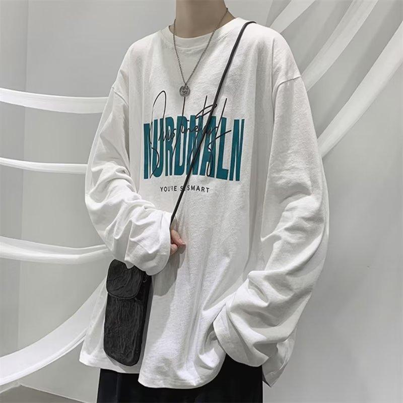 Männer Langarm T-Shirts Brief Grafik Druck Mode marke tees für männer Männer Kleidung Casual Tee Mann Sommer Koreanische Retro