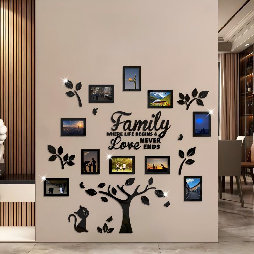 3D Tree & Pony Photo Frame Wall Sticker, Holds 10 6-inch Photos, Family Living Room Décor