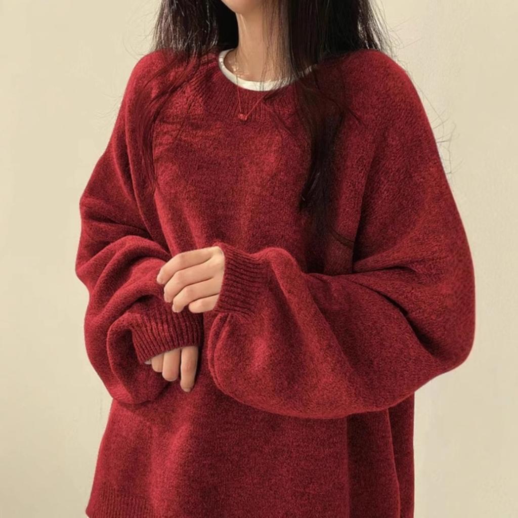 Women's Crew Neck Long Sleeve Knit Sweaters Tops Loose Fit Casual Solid Pullover Jumpers