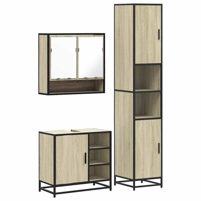 VidaXL Ensemble de meubles de salle de bain 3 pcs chêne sonoma, armoire de salle de bain, armoire de rangement de toilette, 3301116
