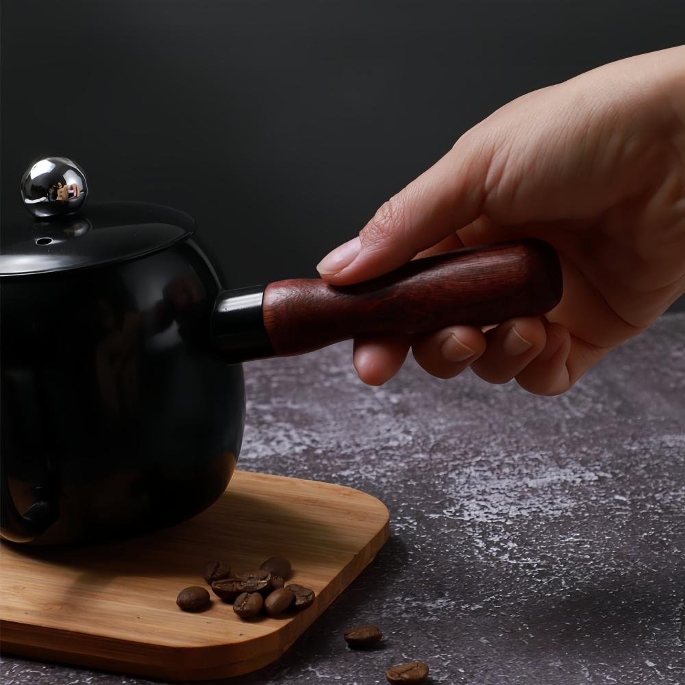 500ML Coffee Hand-brewed Pot with Lid 304 Stainless Steel Wooden Handle Hanging Ear Coffee Outdoor Long Mouth Pot Coffee Utensil