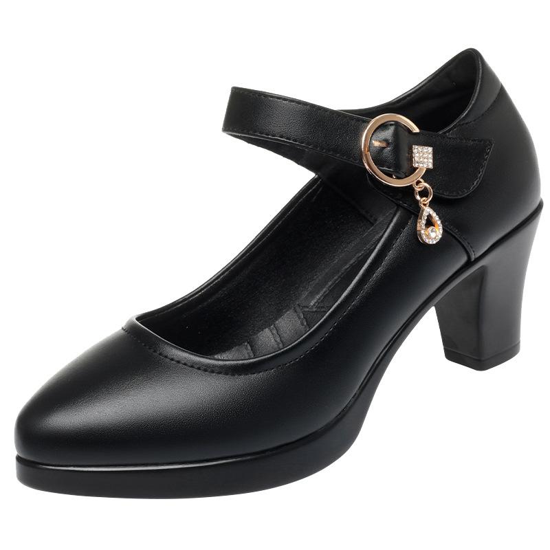 Fashion Thick Heel Platform Shoes Women Pumps 2024 Black Mary Janes Soft Leather High Heels Ladies Office Party Dress Shoes