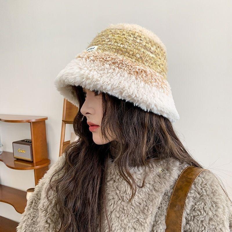 Women's Color Block Knitted Fisherman Hat - Warm, Thick, with Ear Protection & Large Brim, Perfect for Autumn/Winter.