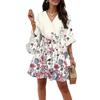Women's Vintage Printed V-Neck Half Sleeve Corseted Temperament Casual Dress (Belt Included)