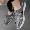 FashionGenuine Leather Men Black/Gray Sandals Dress Shoes Summer Beach Shoes Business Breathable Hollow Out Soft Thick Soles Sandals