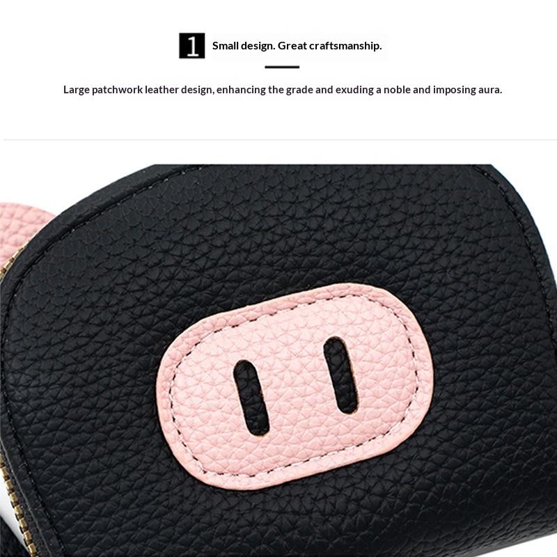 PU Leather Cartoon Pig Multi Card Slot Holder Zipper Coin Purse Soft Touch Clip Wallet for Women Kids Party Use