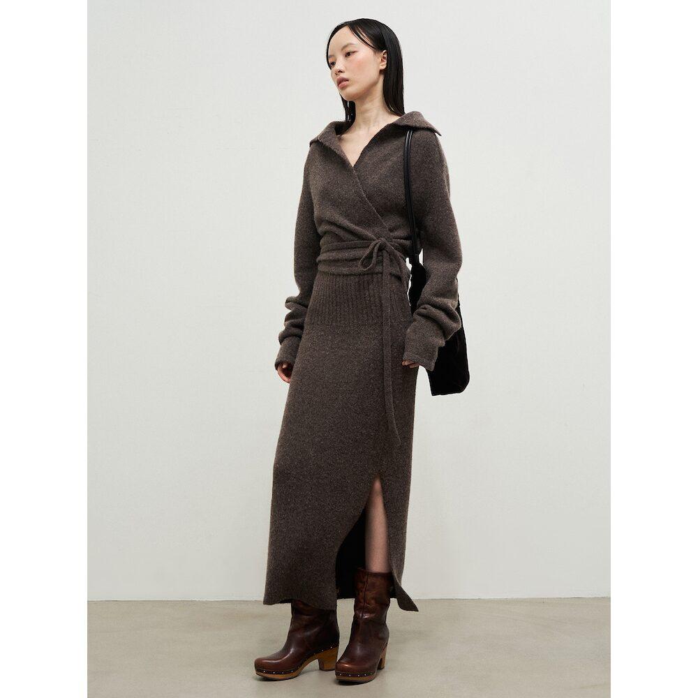 Anggae Llama Blend Long Skirt Brown