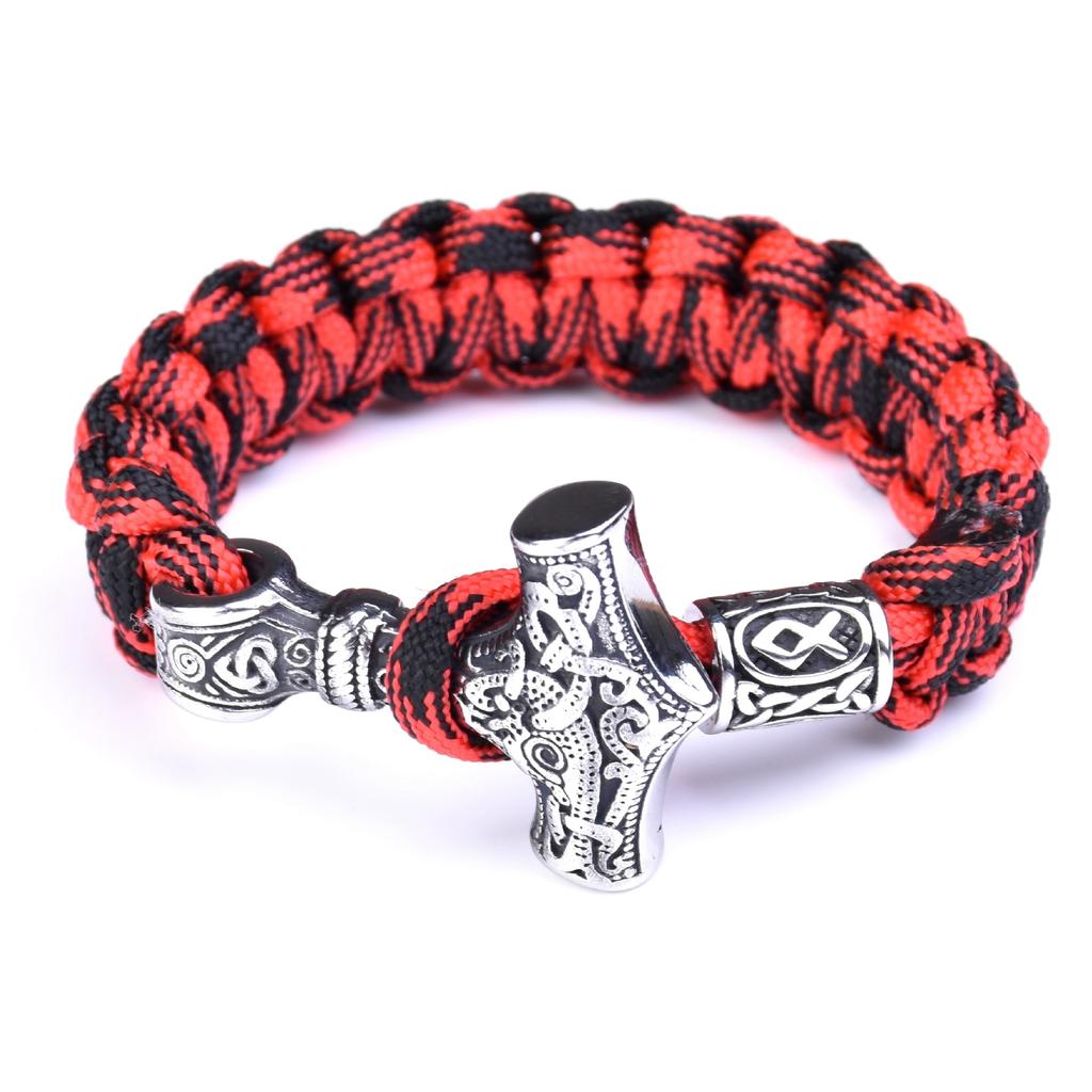 Men 'S Stainless Steel Viking Thor 'S Hammer Umbrella Rope Braided Bracelet Outdoor Sports Survival Bracelet 