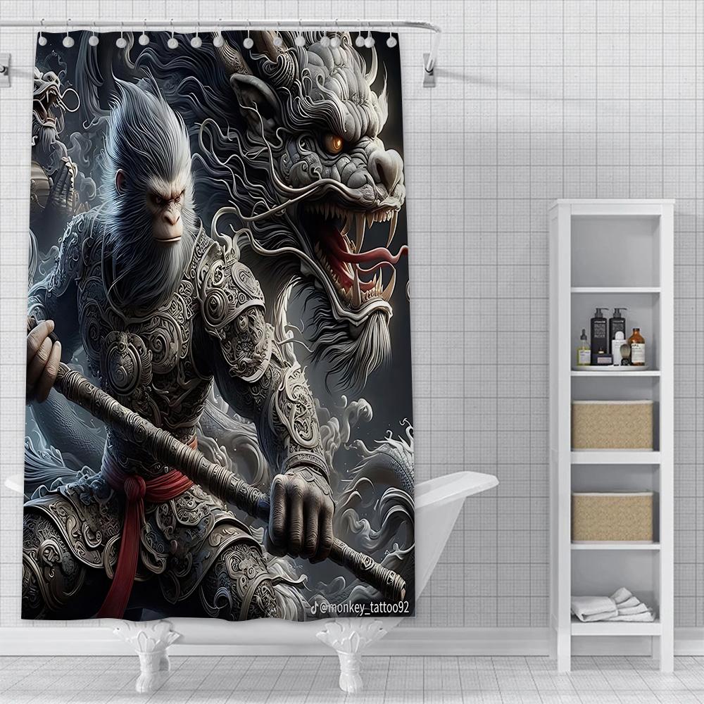 Spiel Black Myth Wukong Duschvorhang Wasserdicht Polyester Stoff Farbe Bad Vorhänge Home Badezimmer Dekor Vorhang Mit Haken