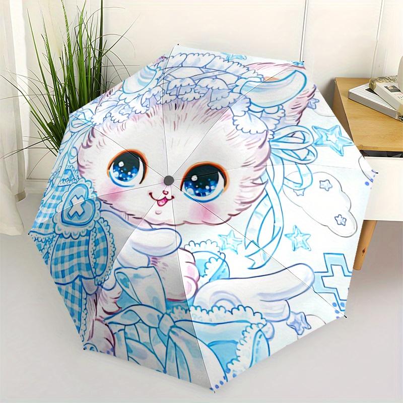 

1pc Blue Cute Cat Durable Cartoon Folding Umbrella, Portable 3-Fold Compact Umbrella for Men and Women, Suitable for Travel or Daily Use.G013
