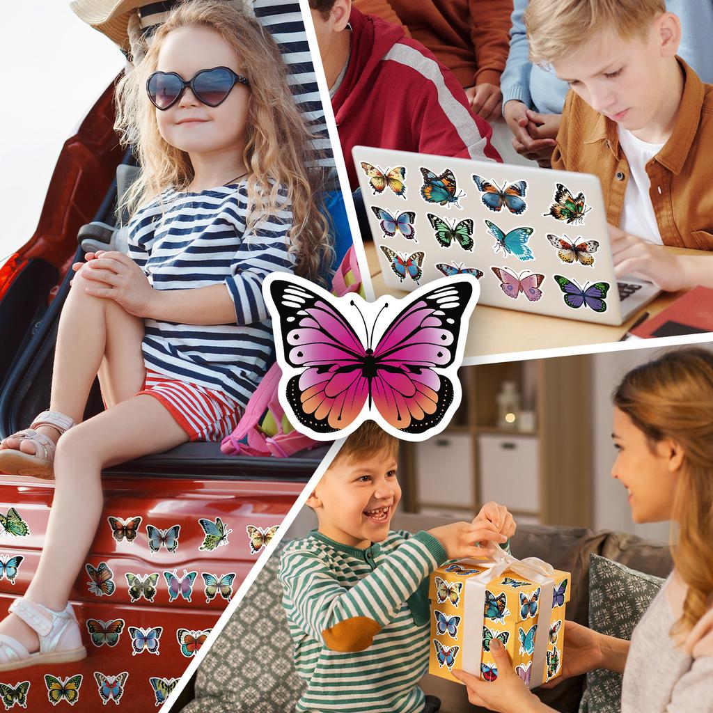 50PCS Cartoon Colorful Butterfly Stickers, Graffiti Decoration Stickers for Notebook/Skateboard/Water Cup