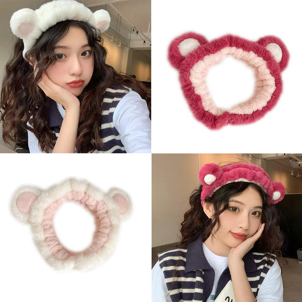 Fascia per orecchie da orso, fascia per bellezza - Cerchio per capelli morbidi per il trucco - Divertente