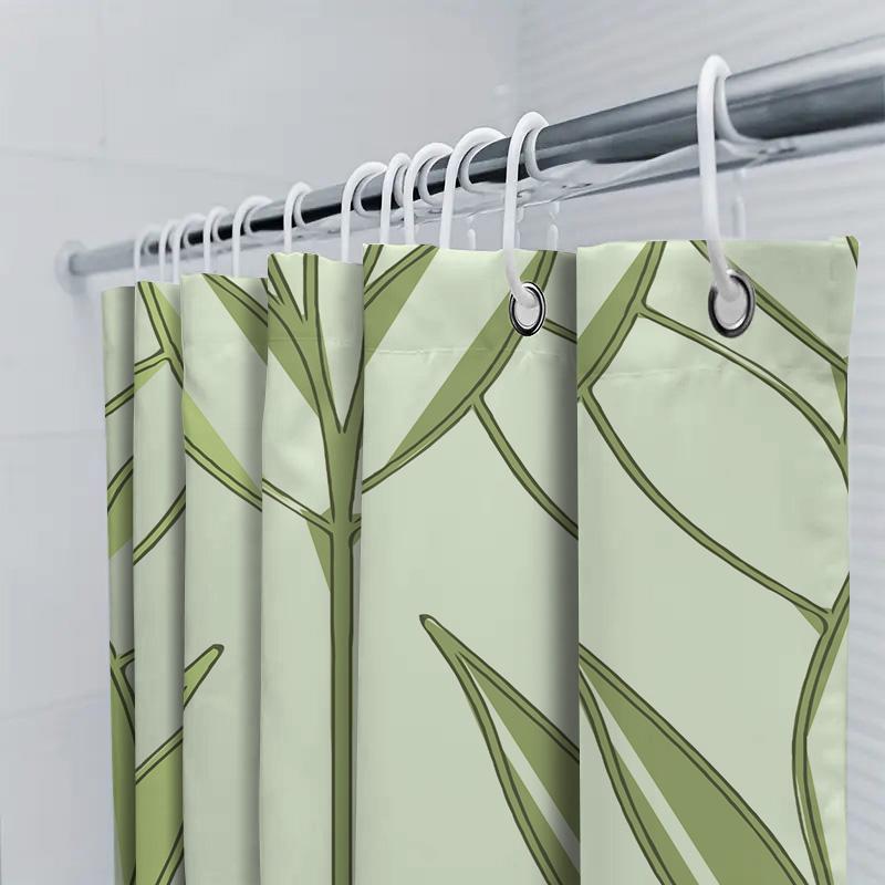 Modern Green Leaf Shower Curtain Elegant Water Proof Fabric For Bathroom Decor