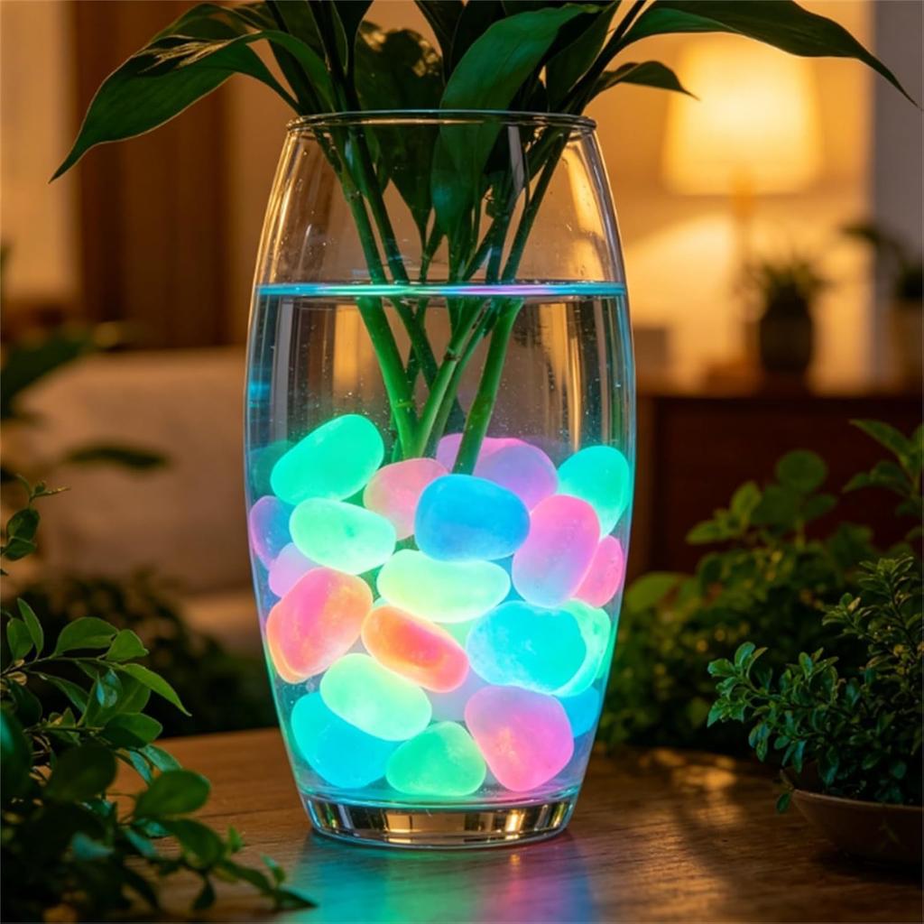 Colorful Glow-in-the-Dark Garden Stones Night Guide Pebbles Rainbow Glow in the Dark Rocks Outdoor Luminous Stones Aquarium Rocks for Garden