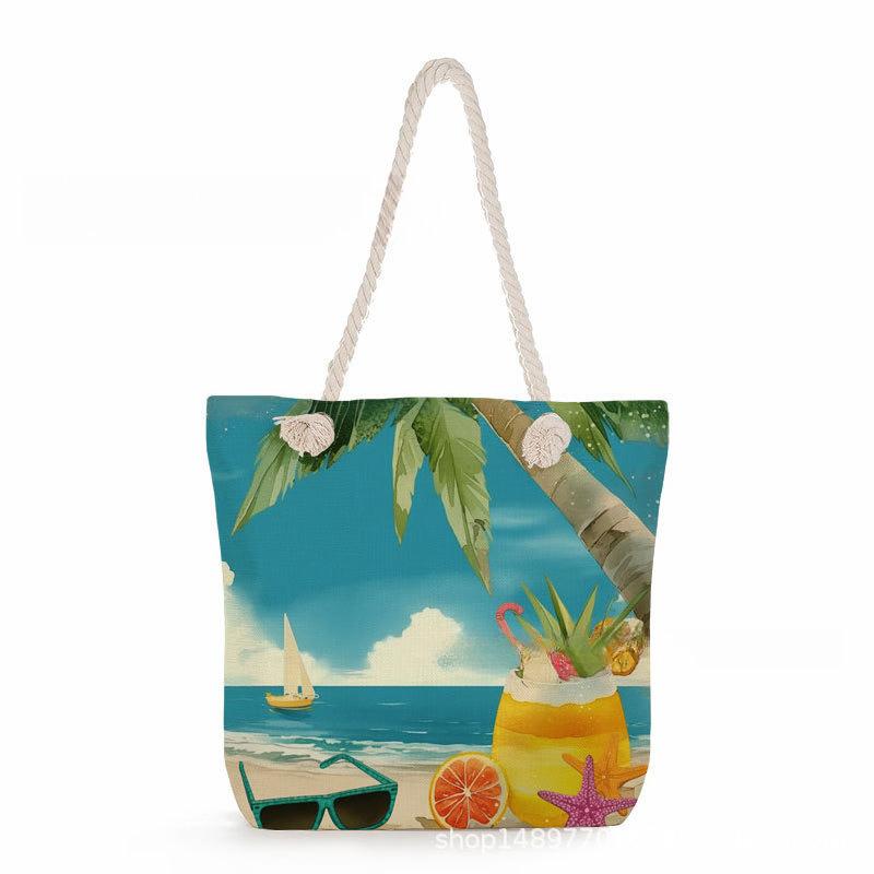 Multifunctional  Beach shells Printed Thick Rope Shoulder Beach Bag 7575