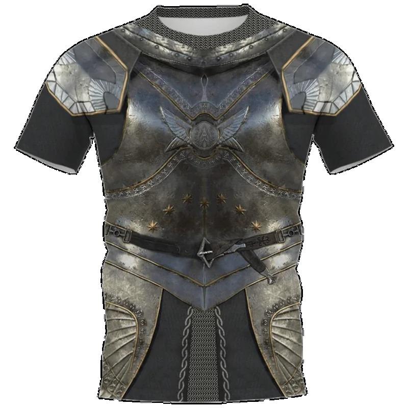 Medieval Knight 3D Printed T-shirt Viking Tattoo Fashion Casual Round Neck T-shirt Plus Size 6XL