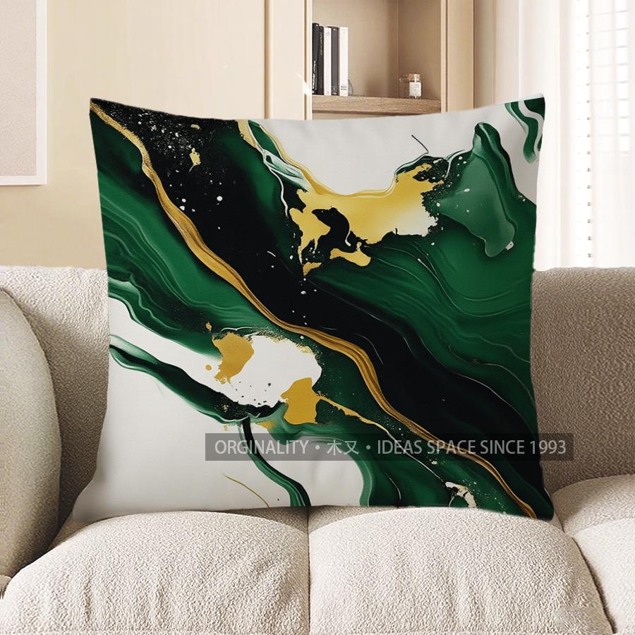 

Home Decor Green & Gold Marbled Abstract Pillow Cover Pattern Cushion Cover Suitable for Sofa Bedroom Car Pillow Cover 40x40cm