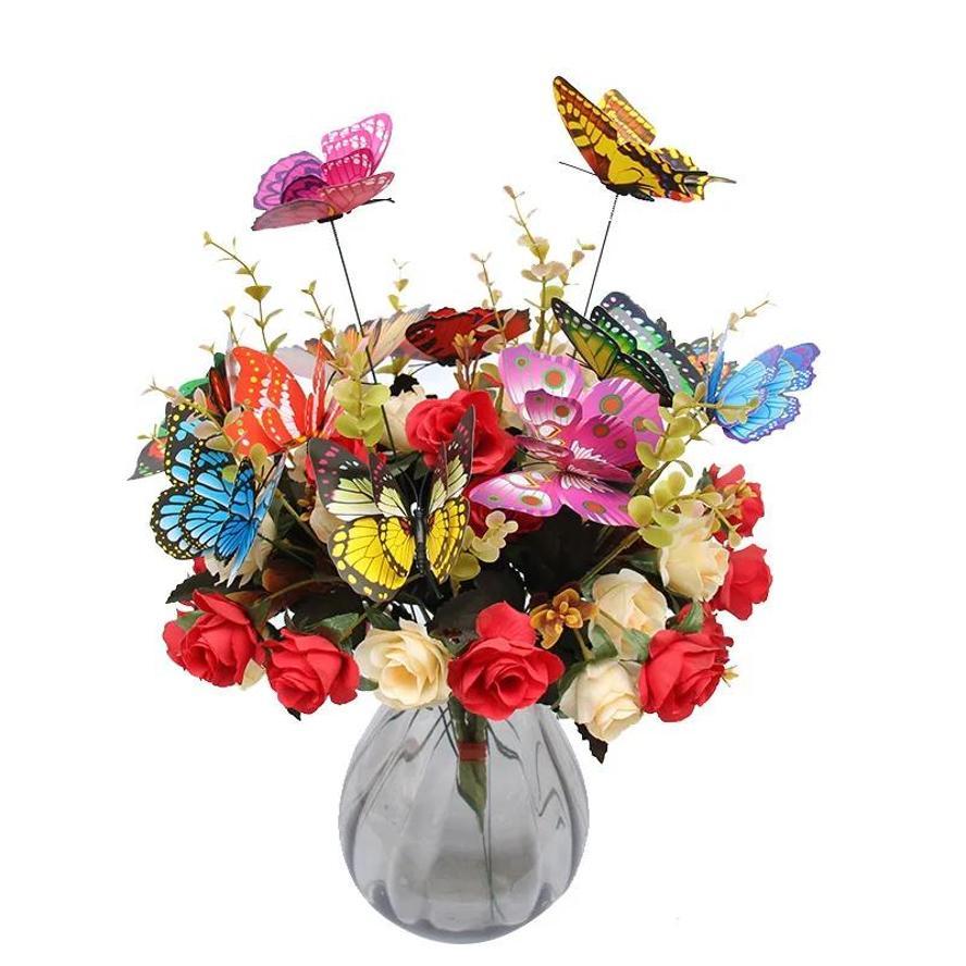 20 Pcs Double Layer Butterflies Garden Yard Planter Colorful Butterfly Stakes Decoracion Outdoor Decor Flower Pots Decoration