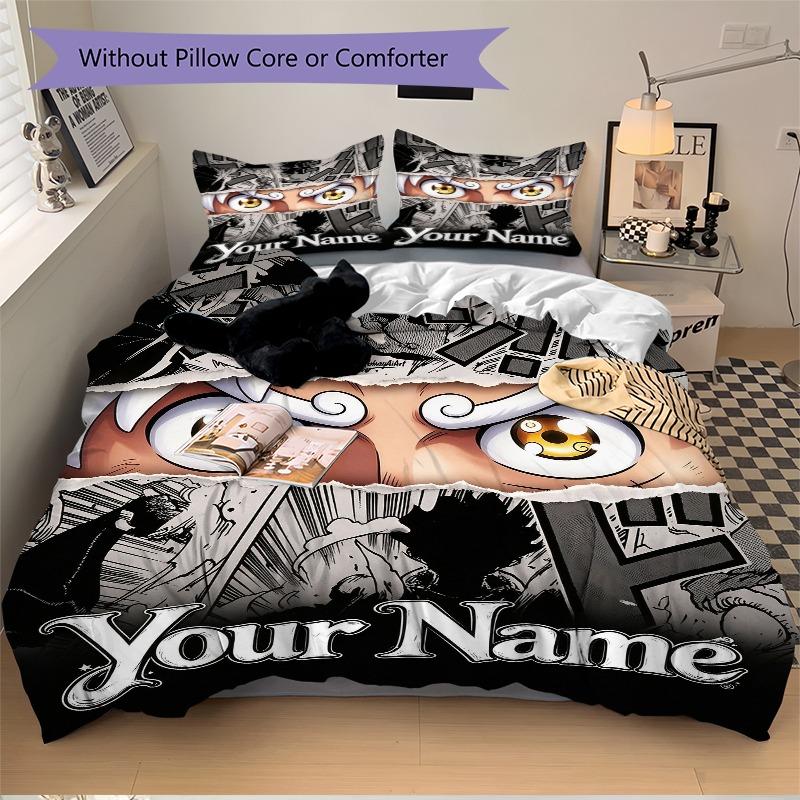 Cartoon Eyes Bedding Set Personalized Washable Custom 3Pcs Duvet Cover Pillowcases Soft Microfiber Home Bedroom Gift