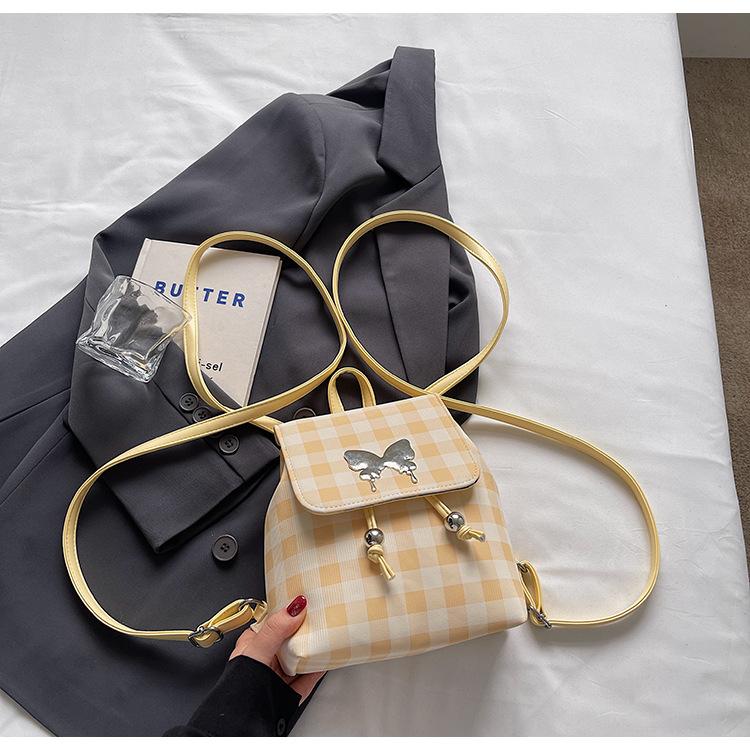 College Plaid Backpack Women's Casual Niche Design Butterfly Backpack Premium Handbag