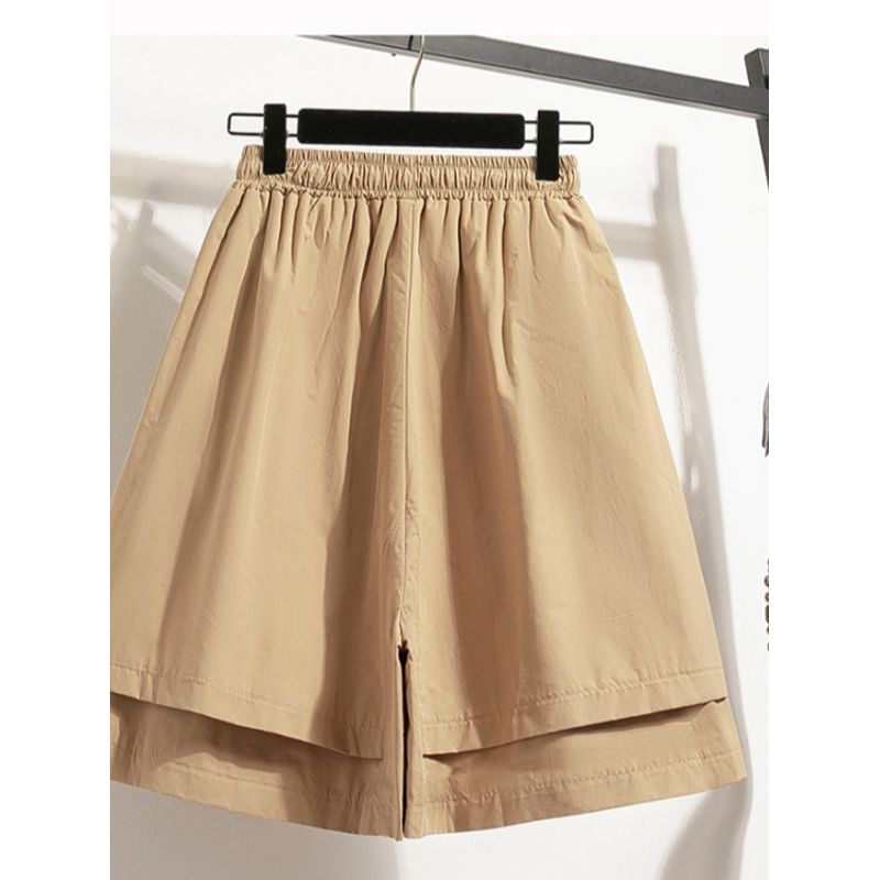 Sweet Student Summer New Plus size Retro Elastic High Waist Lace-up Casual Loose Wide Leg Cargo Cropped Pants Skirt