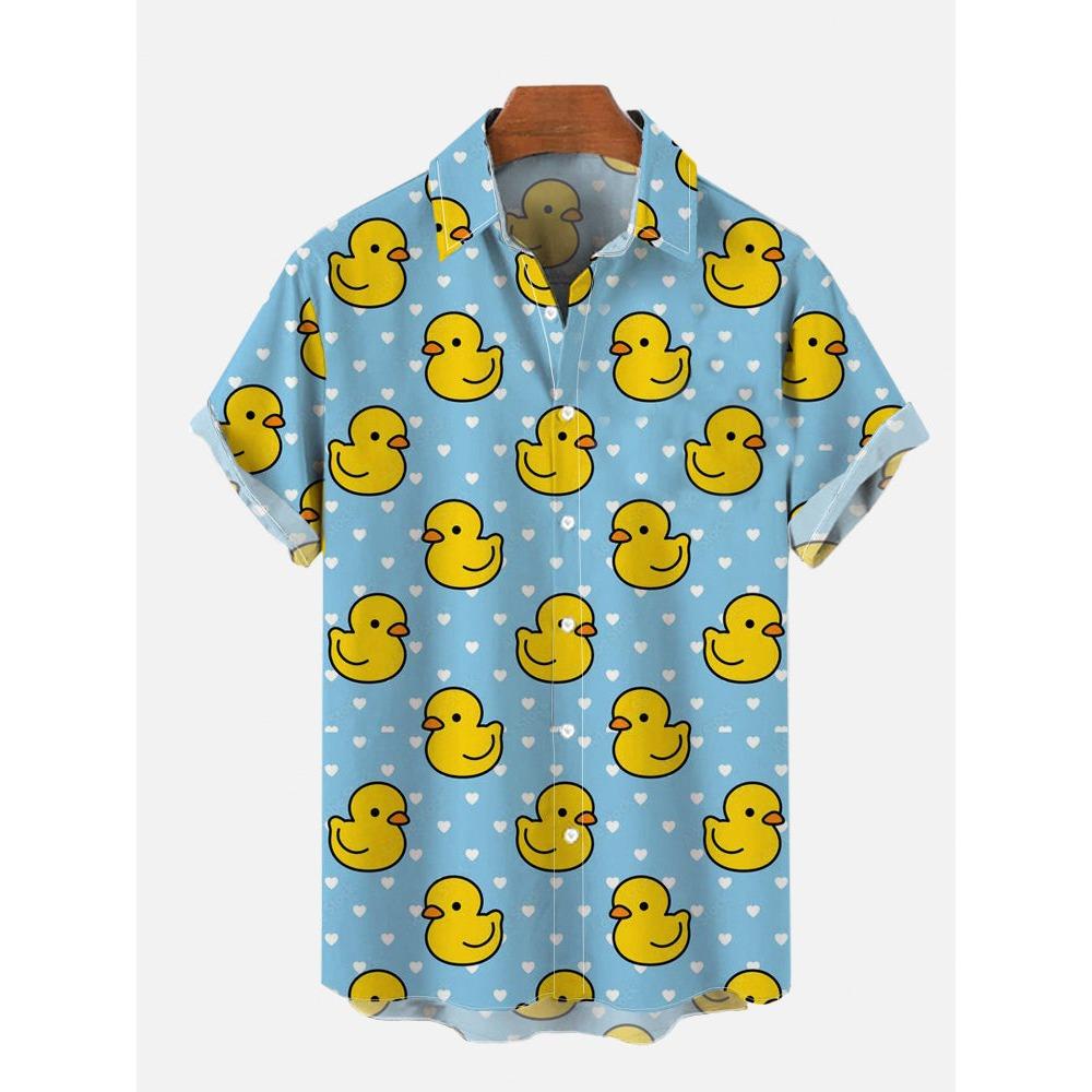 Unisex Men's Cosplay Shirts 3D Prints Splicing Cartoon Cute Duck Printing Short Sleeve Shirt Fashion Hawaiian Shirts For Men