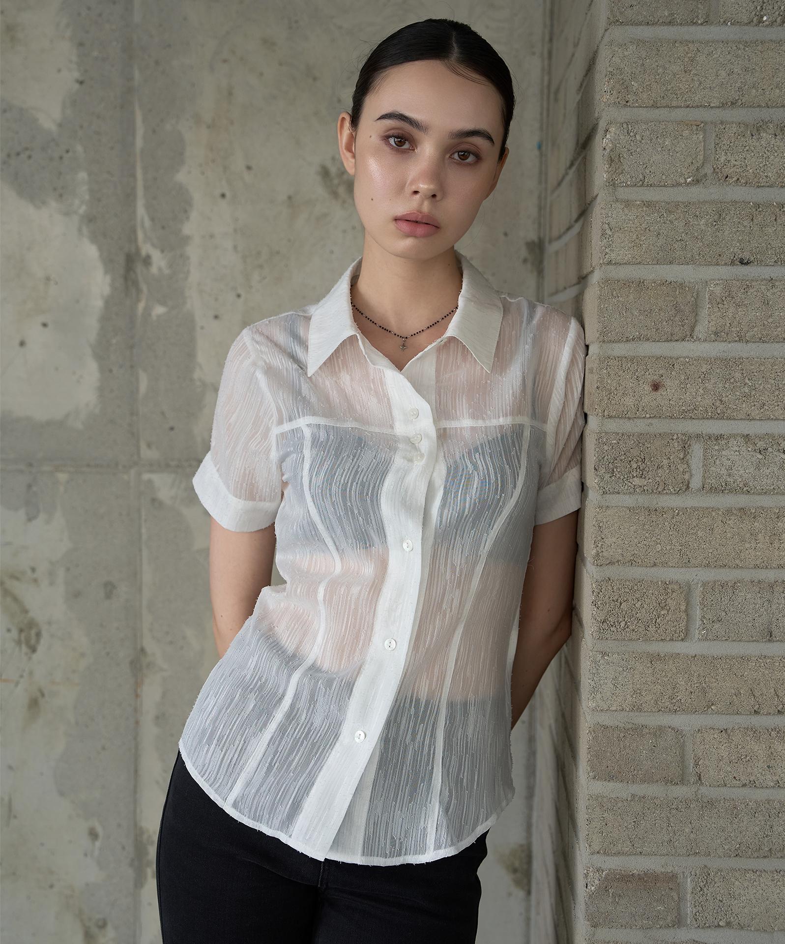 Dear Me Eden Placket Sheer Shirt [White] M