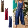 Sleeveless Square Collar Summer Jumpsuit Pockets Wide Leg Ankle Length Retro Plaid Pattern Suspender Playsuit Streetwear