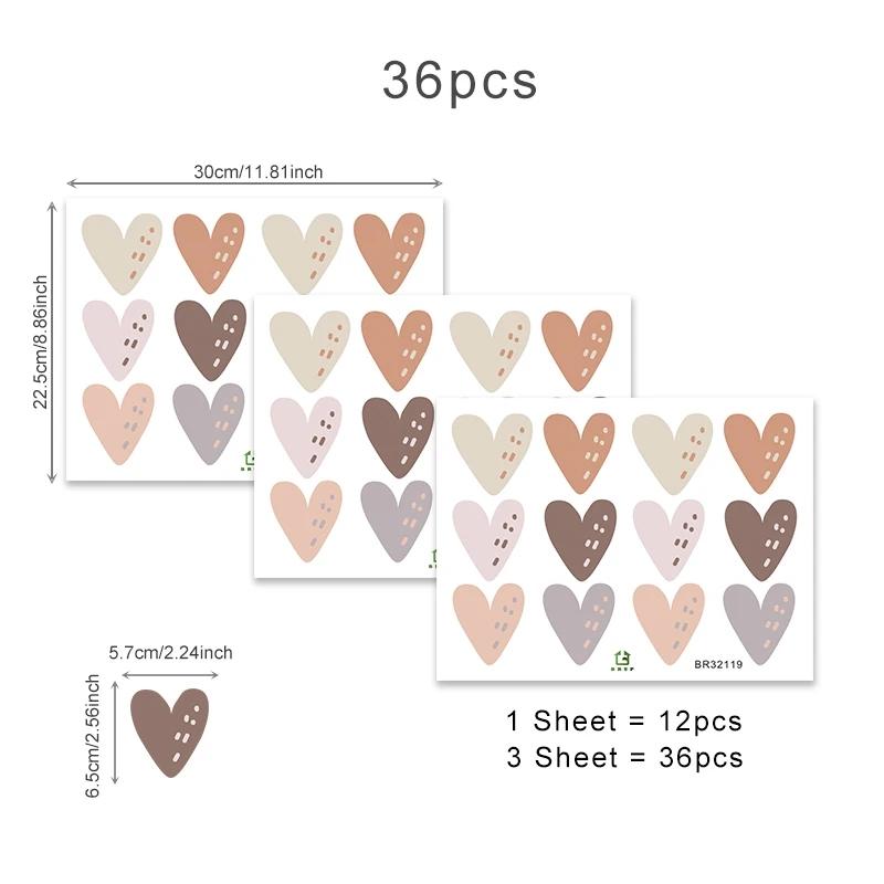 36Pcs Boho Hearts Wall Stickers For Home Living Room Children Girl Boy Bedroom Decoration Baby Nursery DIY Art Decals Wallpaper